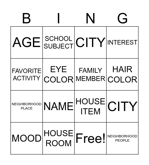 Untitled Bingo Card