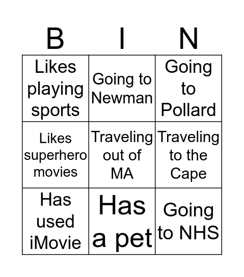 Untitled Bingo Card