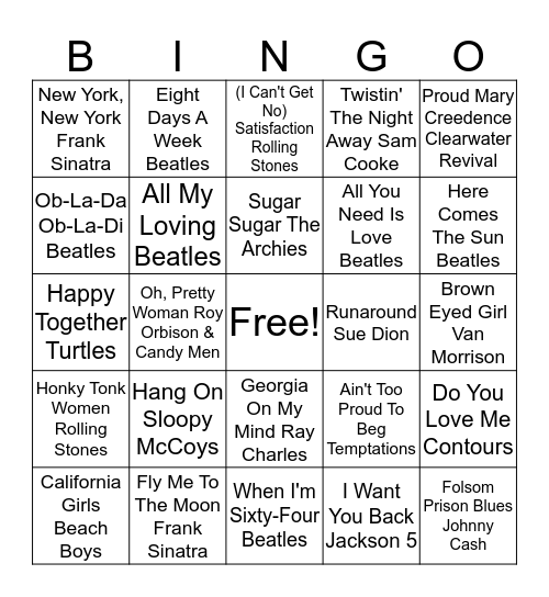 The 60's Bingo Card