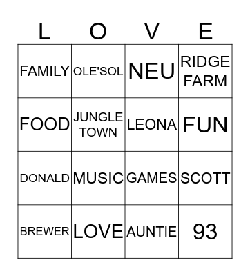 BREWER REUNION BINGO Card