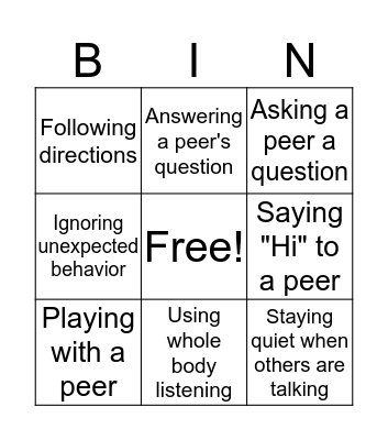 Expected Behavior Bingo Card