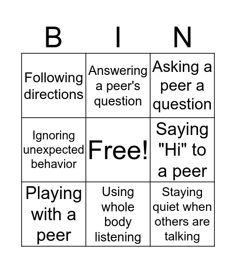 Expected Behavior Bingo Card