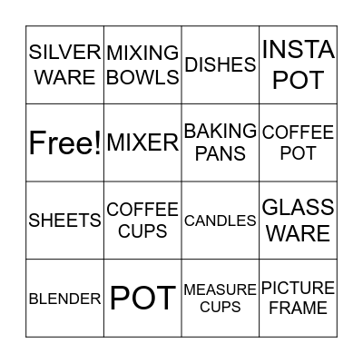 BRIDAL GIFTS BINGO Card
