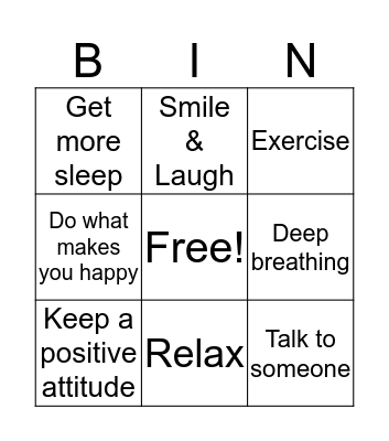 Stress Management  Bingo Card