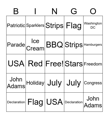 4th of July BINGO  Bingo Card