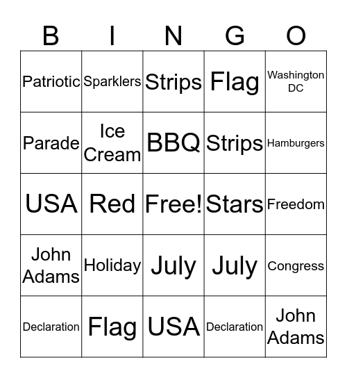 4th of July BINGO  Bingo Card