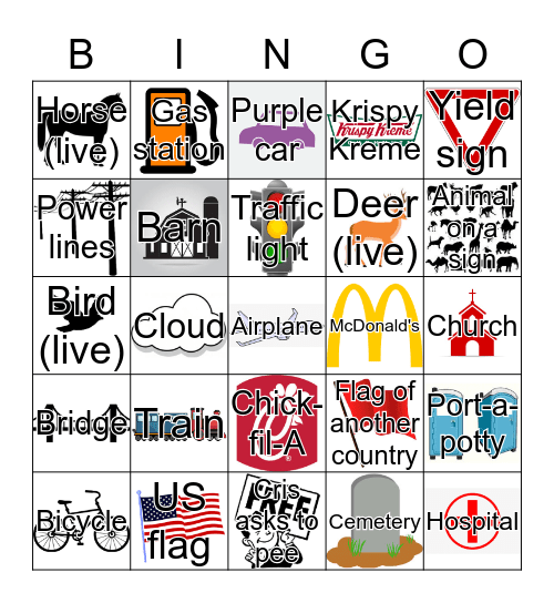 Road Trip Bingo Card