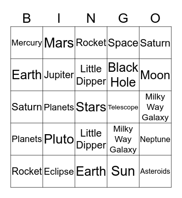 Space Bingo  Bingo Card