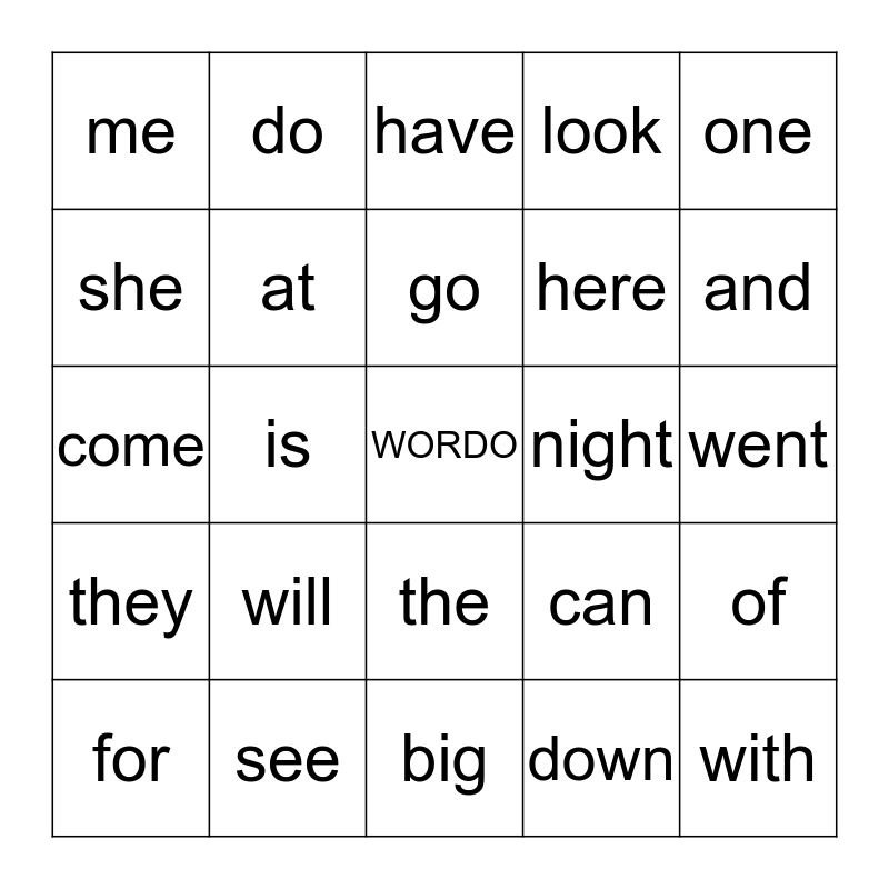 WORDO Bingo Card