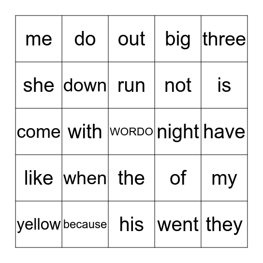 WORDO Bingo Card
