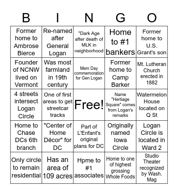 Logan Circle Bingo Card