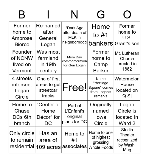 Logan Circle Bingo Card