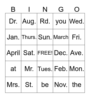 Untitled Bingo Card