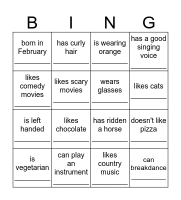 Get to know you Bingo Card
