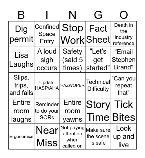 8 Hour Refresher Bingo Card