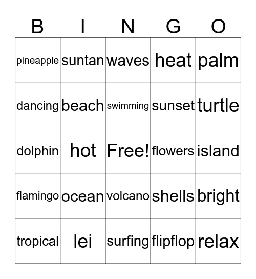 Luau Bingo Card