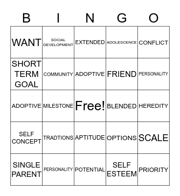 PERSONALITY UNIT Bingo Card