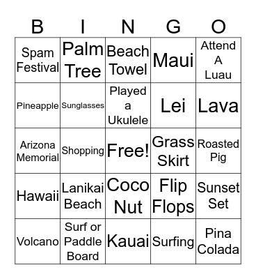 Hawaiian Bingo Card