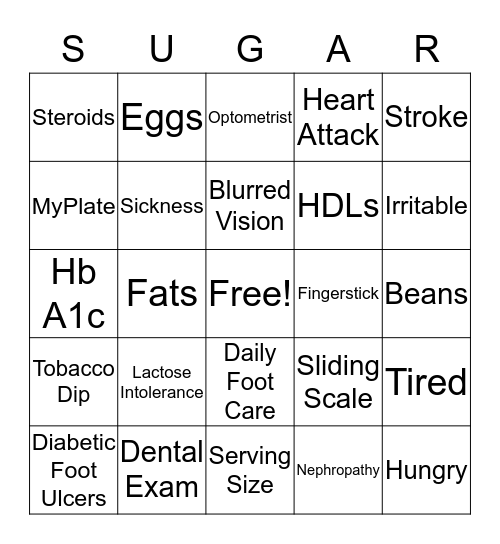 Diabetes Bingo Card