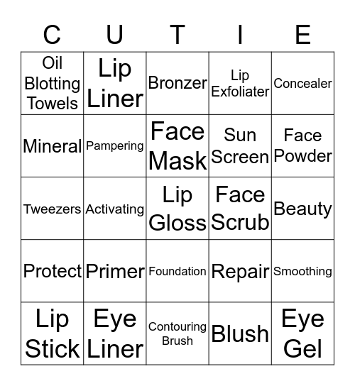 Beauty Bingo Card