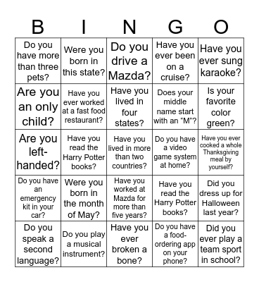 Mazda Pride Point Bingo Card