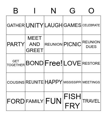 FORD FAMILY 1st ANNUAL FAMILY REUNION Bingo Card