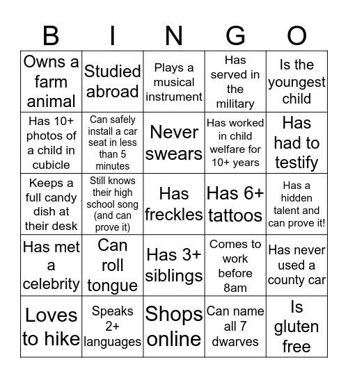 Team Day BINGO! Bingo Card