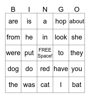 Red Word Bingo Card
