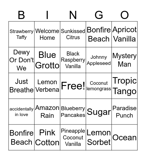 Scentsy Bingo  Bingo Card