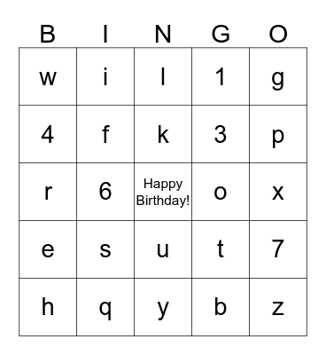 Happy Birthday , Zoe Bingo Card