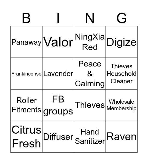 Young Living PSK Bingo Card