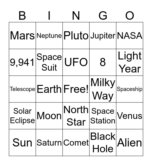 Space Bingo: A Universe of Stories Bingo Card