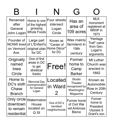 Logan Circle Bingo Card