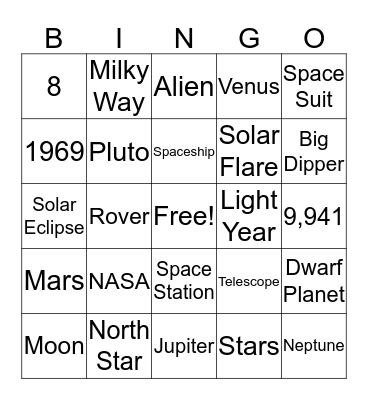 Space Bingo: A Universe of Stories Bingo Card