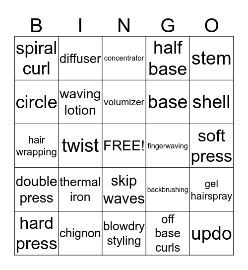 Hairstyling Bingo Card