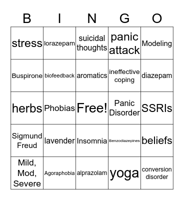 Anxiety Bingo Card