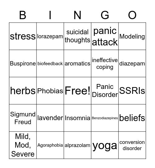 Anxiety Bingo Card