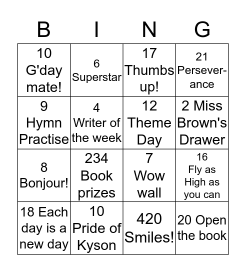 Miss Brown Bingo Card