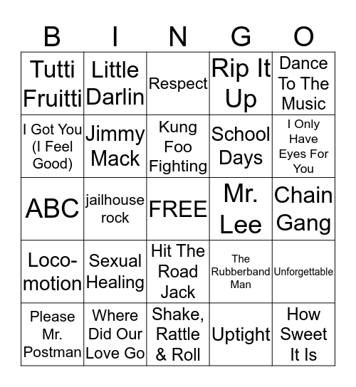 Oldies Bingo Card