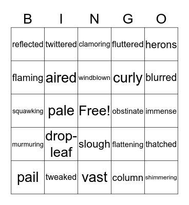 Chapter 8 Vocab Bingo Card