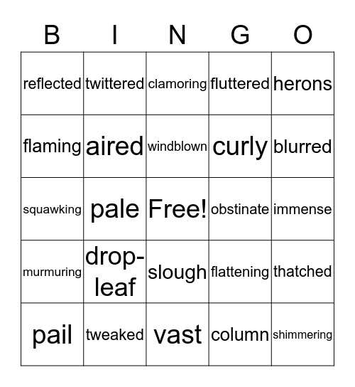 Chapter 8 Vocab Bingo Card