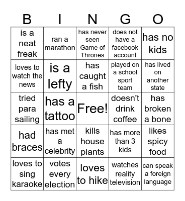 Ice Breaker Bingo Card