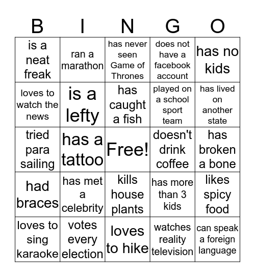 Ice Breaker Bingo Card