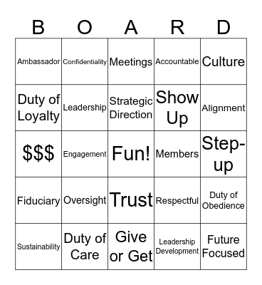 Board Member BINGO Card