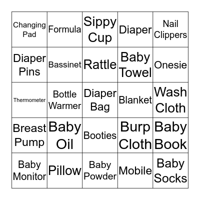 Baby Item Bingo Card