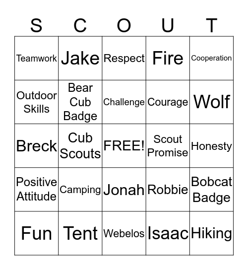 Cub Scout Bingo Card