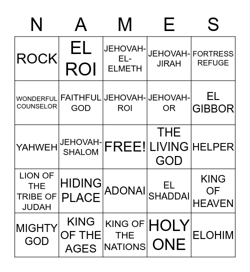NAMES OF GOD Bingo Card