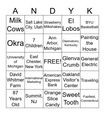 Happy Birthday Andrew Kimball! Bingo Card