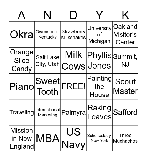 Happy Birthday Andrew Kimball! Bingo Card