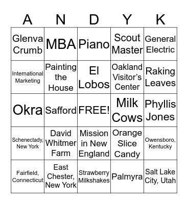 Happy Birthday Andrew Kimball! Bingo Card